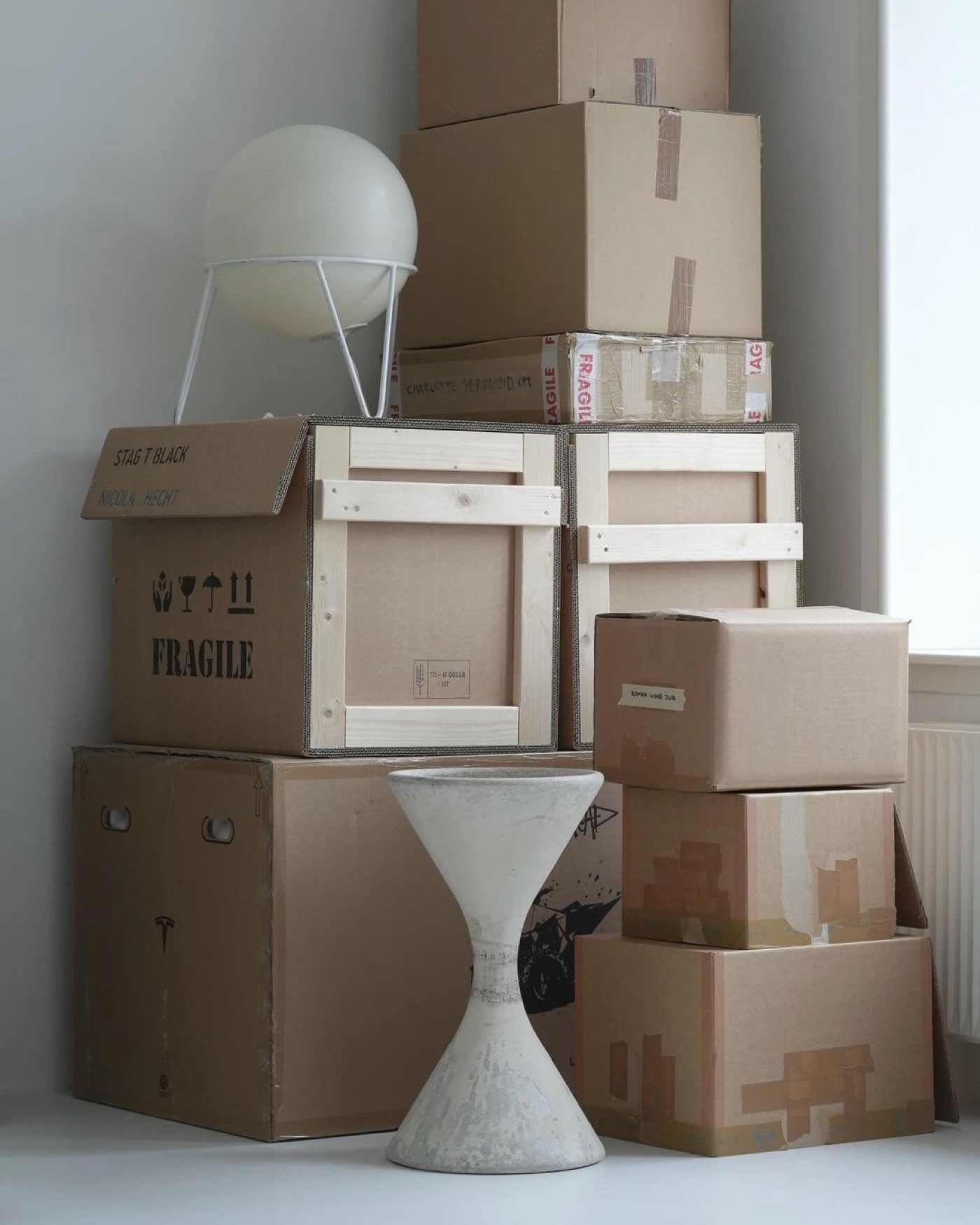 Moving boxes catching the morning light, a new beginning